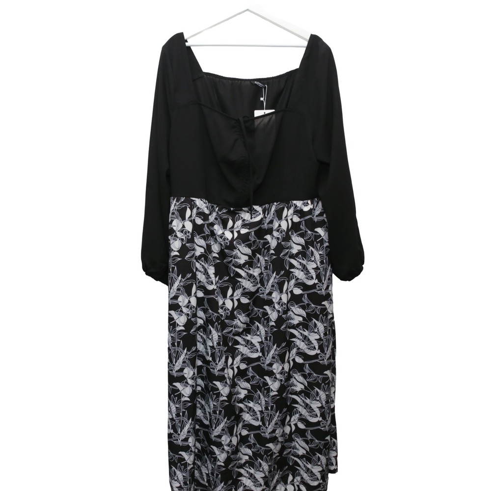 BloomChic Women Plus Size 22-24 Black Floral Print Long Sleeve Midi Dress Pocket